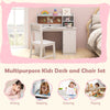 Student Writing Desk with 3-Layer Side Shelf & Storage Cabinet-White