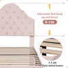 Velvet Upholstered Bed Single Size Bed 3ft w/ Headboard for Kids Teenager Pink