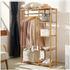 Bamboo Wooden Clothes Rail Hanging Rack Garment Display Stand w/ Dustproof Cover