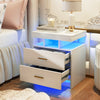 Modern End Table LED Nightstand High Gloss Bedside Table Adjustable Light Mode