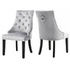2X Dining Chairs Grey Velvet Buttoned Knocker Back Wood Leg Living Room Kitchen