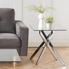 Sofa Side Table With Clear Glass Top Coffee End Table Cross Legs for Living Room