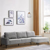 Polyester L Shaped Corner Sofa 3 Seater Right Hand Facing w/Cushions Metal Leg