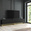 TV Unit 200cm Modular Cabinet | Fluted Doors | Black Matt | Gold Metal Base