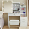 Large Dressing Table and Stool Set with LED Mirror Sliding Cabinet 4 Drawers