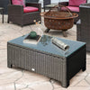 Rattan Garden Coffee Table with Tempered Glass Top Outdoor Patio Furniture Grey
