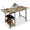 Extendable Dining Table Large Storage Wooden Kitchen Desk with Shelf Rack