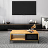 Rattan Coffee Table With Storage Drawer Living Room Furniture Black Metal Legs