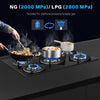 Gas Hob 5 burners, 77cm Black Tempered Glass Gas Hob with Cast Iron Lpmlfbdtblxq