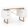 Computer Desk Home Office Desk with Floating Desktop & Dual Drawers White