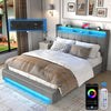 METAL BED FRAME STORAGE GAS LIFT UP DOUBLE 4FT6 BED WITH LED LIGHTS HEADBOARD UK