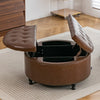 Round Storage Ottoman Stool Seat Upholstered Coffee Table for Living Bedroom
