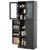 Kitchen Pantry Storage Cabinet 161cm Tall Freestanding Cupboard w/Glass Doors