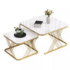 Set of 2 Fuax Marble Nesting Coffee Table Square Side End Tables with Metal Legs