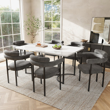 6 Pcs Dining Chairs Modern Faux Suede Padded Seat Metal Legs Kitchen Chairs Grey