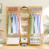 Heavy Duty Wooden Clothes Rail Rack Garment Hanging Stand Open Wardrobe Shelf