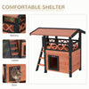 PawHut Outdoor Cat House w/ Balcony Stairs Roof, Brown