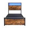 Single Metal Bed Frame with LED, Charging Station, Storage Headboard and Drawer