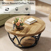 Round Coffee Table, 31.5'' Farmhouse Wood Center Table with 2-Tier Storage