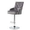 Grey Velvet Bar Stool Lion Knocker Chrome Base Quilted Deep Button Swivel Chair