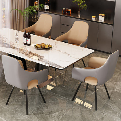 2x High-end Kitchen Swivel Dining Chairs with Metal Leg/Armrest/Upholstered Seat