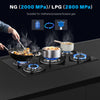 Gas Hob 5 burners, 77cm Black Tempered Glass Gas Hob with Cast Iron Supports