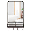 Wall-mounted Bathroom Mirror Rectangle Vanity Mirror with Storage Shelf & Hooks