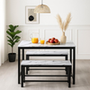 Dining Table Set 3 Piece Table Benches Space Saving Kitchen White Marble Home