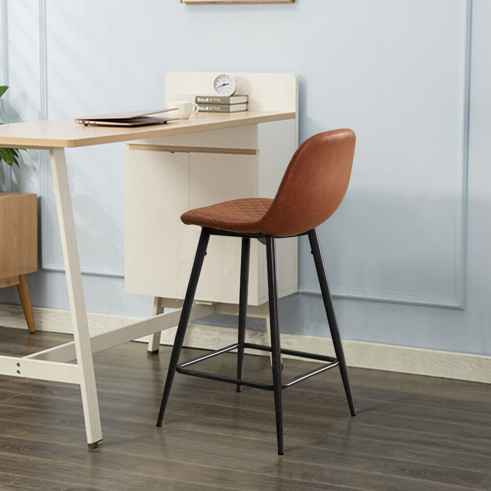 2X Bar Stools Fabric/Faux Leather Pub Chairs Breakfast Kitchen Metal Leg Modern