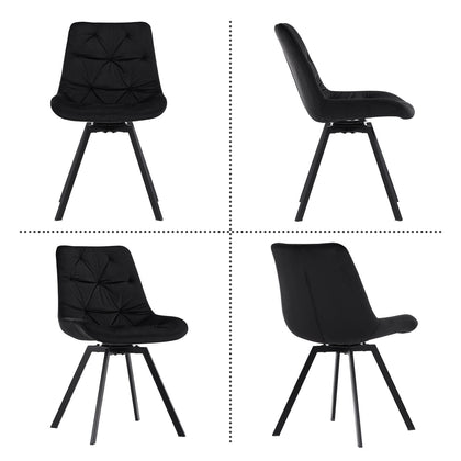 4xBlack 360° Swivel Dining Chairs Velvet Padded Seat Dining Room Kitchen