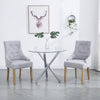 2pcs Grey Fabric Dining Chairs Button-Tufted Upholstered Armchairs with Rivets