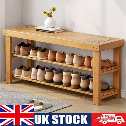 3 Tier Wooden Shoe Rack Seating Bench Hallway Storage Organiser Holder Stand UK