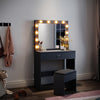 Modern LED Black Dressing Mirrored Makeup Table Vanity Set with Stool & Drawer