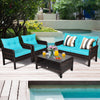 4 Pieces PE Rattan Patio Conversation Set Outdoor Rattan Furniture w/ Cushions