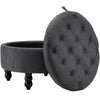 Chesterfield Ottoman Storage Footstool Wooden Coffee Table Linen Pouffe Buttoned