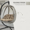 Folding Hanging Egg Chair with Cushion and Stand for Indoor Outdoor Khaki