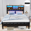 Double Bed Frame Industrial Metal Platform Bed w/ LED Headboard and Footboard UK