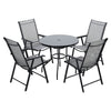 Black Garden Furniture Set Glass Top Bistro Table Chairs Outdoor Parasol Tables