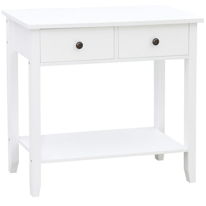 2 Drawer Console Table-White Bedroom Hallway Table with Storage Shelf