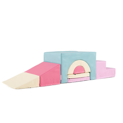 7-Piece Foam Climbing Blocks Soft PU Leather Play Gym-Pink