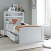 Wooden Single Bed with 3 Storage Drawers & Shelf Headboard White Grey