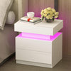 Bedside Tables White High Gloss LED Cabinets 2 Drawers Nightstand Modern Bedroom