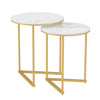 Round Nesting Coffee Table Set of 2 Marble Stacking End Side Table Golden Frame