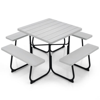 8-Person Outdoor Portable Picnic Table Bench Set w/Umbrella Hole & 4 Benches