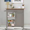 Grey and Natural Wood Kitchen Storage Trolley Island Cart Sideboard With Wheels