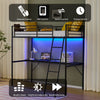 High Sleeper Bunk Bed Loft Cabin Bed Metal Frame Desk Kids Single With LED Black