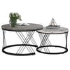 Round Coffee Table Set of 2 for Living Room White & Grey Stacking Nesting Table