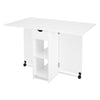 Mondeer White Folding Dining Table Drop Leaf Rolling w/ Drawer 2 Storage Shelves