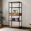 5-Tier Bookshelf Bookcase Metal Frame Shelf Industrial Shelving Unit w/2 Drawers