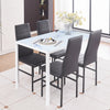 4x Black Faux Leather Dining Chairs White Marble Tempered Glass Dining Table Set